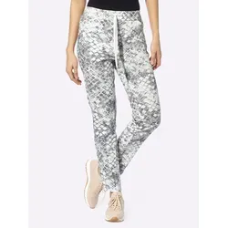 Webhose HEINE, Damen, Gr. 40, Normalgrößen, grau (hellgrau, weiß, bedruckt), 65% Baumwolle, 32% Polyester, 3% Elasthan, gemustert, 7/8-Länge, Hosen