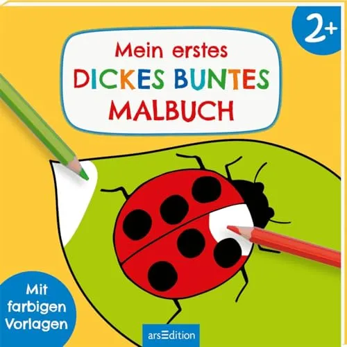 Mein erstes dickes buntes Malbuch ab 2: Mit farbigen Vorlagen | Erstes Ausmalen mit einfachen Motiven (Malbuch ab 2 Jahren)
