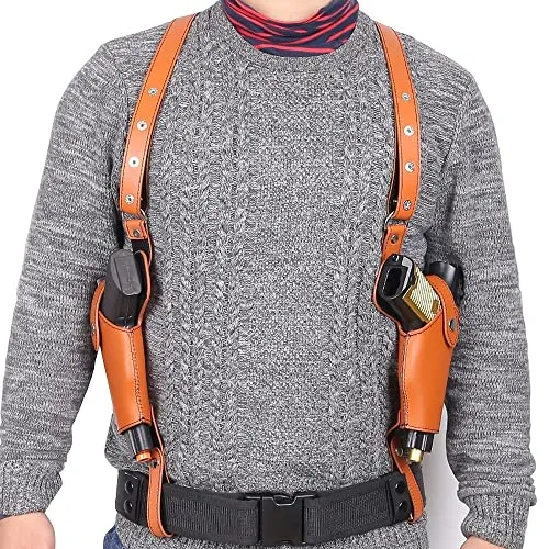 DONGKER Leder Schulterholster - Vertikales Holster für verdeckte Trage - Waffenholster für die meisten Pistolen, aus hochwertigem Leder für Langlebigkeit und Komfort, verstellbare Schnallen für eine perfekte Passform bis 40 Zoll.