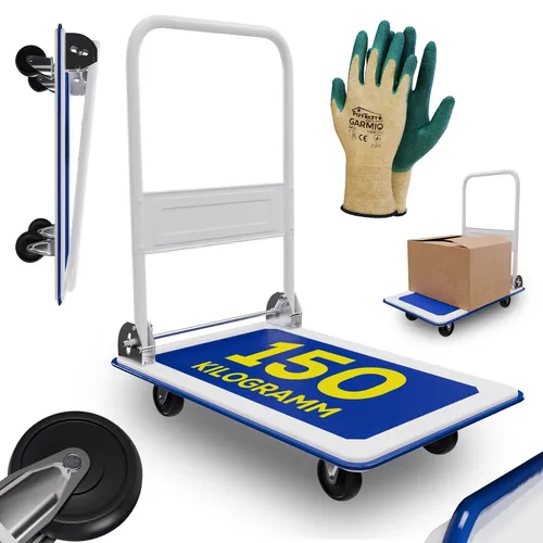 Tronitechnik® Klappbarer Transportwagen - 150 kg Tragkraft mit Antirutschbeschichtung - Plattformwagen mit rutschfester Ladefläche (72x48 cm), ideal für Fabriken, Lager und Büros. Flexibel und platzsparend, perfekt für schwere Lasten bis 150 kg.