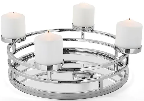 Fink Kranz Modena, silberfarbenes Tablett aus Edelstahl - Nussknacker und eleganter Kerzenleuchter in einem, der FINK MODENA bringt festlichen Glanz und ist ideal für Ihre Weihnachtsdekoration. Hochwertiger Edelstahl und flexible Gestaltungsmöglichkeiten machen ihn zum perfekten Deko-Element.