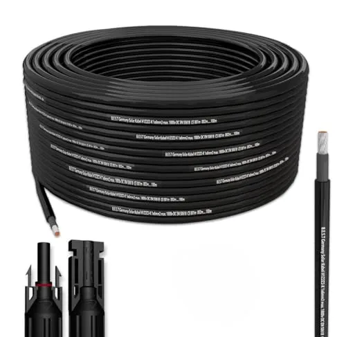 Solarkabel 100m 4mm² mit 10 Steckern – Hochwertige Solarleitung - Hochwertiges 4mm² Solarkabel für optimale Energieübertragung in Photovoltaikanlagen. Flexibel und witterungsbeständig für eine einfache Installation und zuverlässige Leistung.