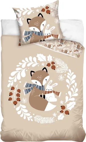 MTOnlinehandel Kinder Bettwäsche Set Fuchs & Hase 135x200 cm - Bettwaren-Set für Kinder mit niedlichem Fuchs & Hase Motiv, aus 100% Baumwolle für hohen Komfort und sanfte Hautpflege. Ideal für eine beruhigende Atmosphäre im Kinderzimmer.