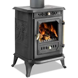 ECOfoxx Kaminofen EEK A - Kleiner Gusskaminofen Modell JA001, Holz & Kohle, 7,0 kW - Kaminöfen mit großem Feuerpanorama für ein beeindruckendes Flammen-Spiel, ideal für Wohnzimmer und Werkstätten. Langlebige Gusseisenkonstruktion und optimale Energieausbeute durch moderne Brennraumtechnik.