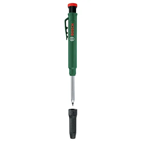 Bosch Tieflochmarker Bleistift - Markierwerkzeuge für präzises Arbeiten auf Stein, Holz und Papier; mit integriertem Anspitzer für stets scharfe Mine und lange Lebensdauer.