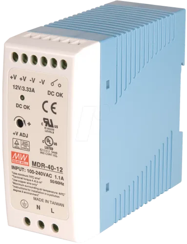 Mean Well MDR-40-12 Hutschienen-Netzteil - Netzteile für zuverlässige Stromversorgung, 12 V/DC, 3.33A, 40W, ideal für industrielle Anwendungen und einfache Montage auf Hutschiene.