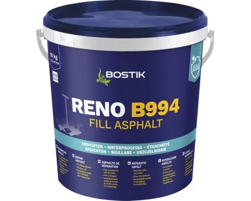 Bostik Reno B994 Fill Asphalt 10kg Eimer - Sportmatten – Reparaturasphalt für schnelle und einfache Beseitigung von Fahrbahnschäden, umweltfreundlich und sofort befahrbar nach Verdichtung.