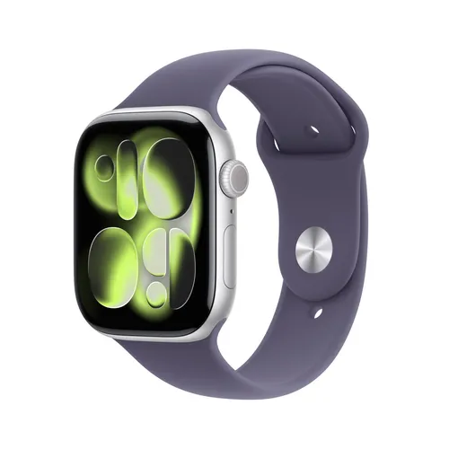 Apple Watch Series 11 46 mm Aluminium Silber mit Nebelviolett Sportarmband - Smartwatch für Herren und Damen mit 1,96" OLED Display, GPS, NFC-Zahlungen und Bluetooth 5,3. Wasserfest bis 50 m, bietet umfassende Fitness-Tracking-Funktionen und eine Akkulaufzeit von bis zu 38 Stunden.