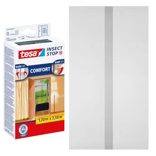 tesa Insect Stop COMFORT Fliegengitter für Türen - Fliegengitter für Türen, effektiver Insektenschutz ohne Bohren, UV-beständig und waschbar bis 30°C, ideal für Terrassen- und Balkontüren.