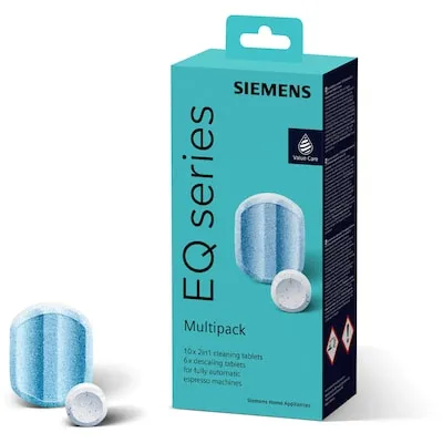 Siemens Multipack TZ80003A - 10 Reinigungstabletten und 6 Entkalkungstabletten, optimaler Schutz für Kaffeevollautomaten der EQ Serie und perfekter Kaffeegenuss