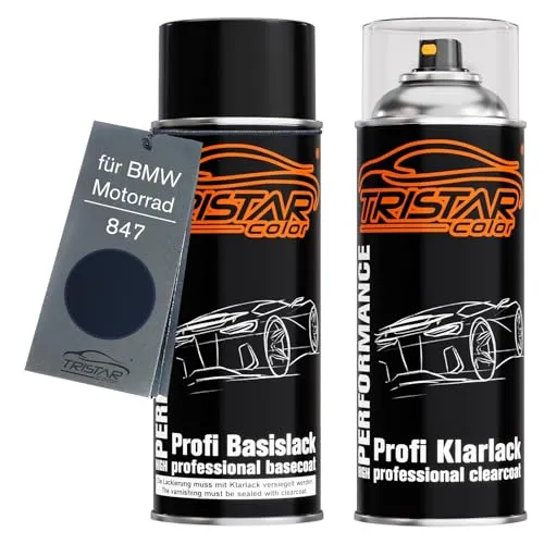TRISTARcolor Motorradlack Spraydosen Set für BMW Motorrad 847 Biarritzblau Metallic Basislack Klarlack Sprühdose 400ml