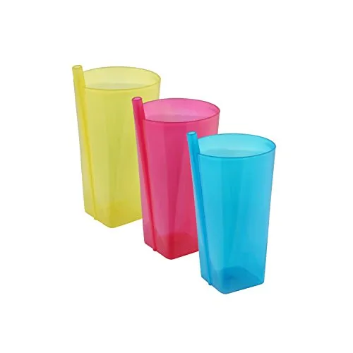HAC24 3X Mehrweg-Kunststoffbecher 460 ml Strohhalm Trinkbecher Plastikbecher Becher