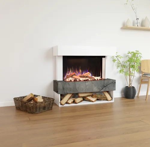 Glow Fire Elektrokamin 'PR5' | LED Standkamin in Weiss/Marmor mit Heizung (1500 W) - Elektrokamin mit realistischen 3D-Flammen, energieeffizienter Heizfunktion und individueller Flammengestaltung für gemütliche Abende ohne Schornstein.