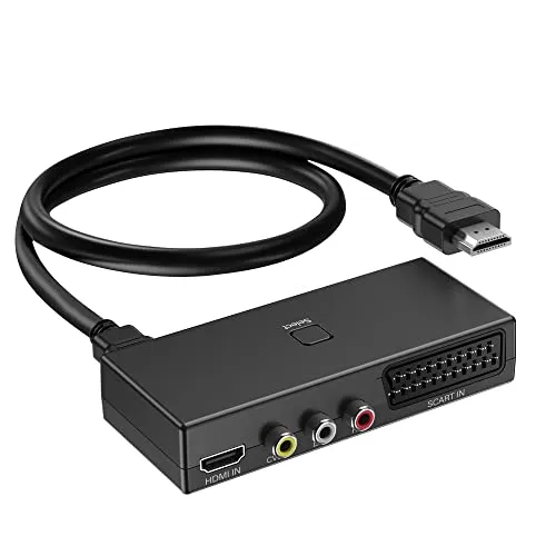 AIFHDAUF Scart auf HDMI Konverter 3 in 1 - Video-Formatwandler, kombiniert Scart, RCA und HDMI für eine verbesserte Videoübertragung in 1080p, ideal für Konsolen und DVD-Player.