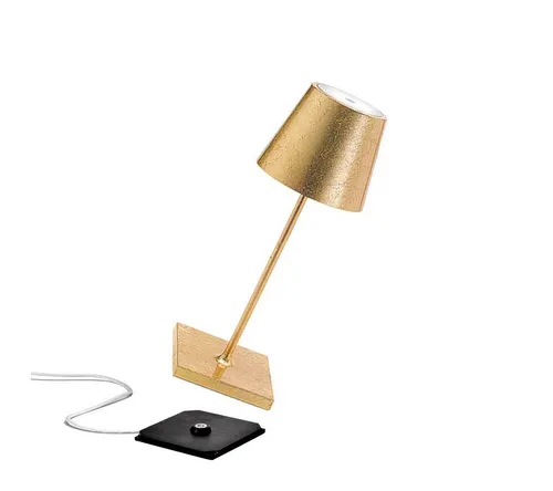 Zafferano Poldina Pro Mini Lampe mit Goldfarbenem Blatt - Moderne Tischlampe für Innenräume, kabellos und wiederaufladbar mit Touch Control für individuelle Lichtanpassung. Ideal für stimmungsvolle Abende.