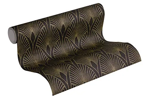 A.S. Création Livingwalls Vliestapete New Walls Tapete 50's Glam Art Deco Optik 10,05 m x 0,53 m metallic schwarz Made in Germany 374273 37427-3