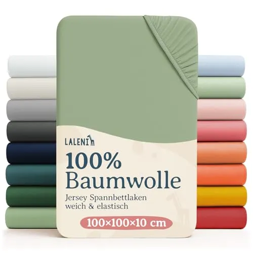 Laleni Jersey Spannbettlaken 100x100cm, 2er Set für Baby Beistellbett & Stubenwagen - SICHER UND KOMFORTABEL: Unsere 100% Baumwolle Spannbettlaken sind schadstoffgeprüft (OEKO-TEX) und perfekt für empfindliche Babyhaut. Sie bieten eine sichere Passform und sind pflegeleicht bei 60°C.
