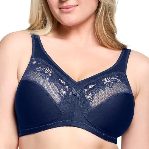 Glamorise Damen 1003 Minimizer Bra, Blau, 90E - Funktionsunterwäsche mit MAGICLIFT-TECHNOLOGIE für perfekten Halt ohne Bügel und minimiert die Brust um eine Cup-Größe für optimalen Komfort.