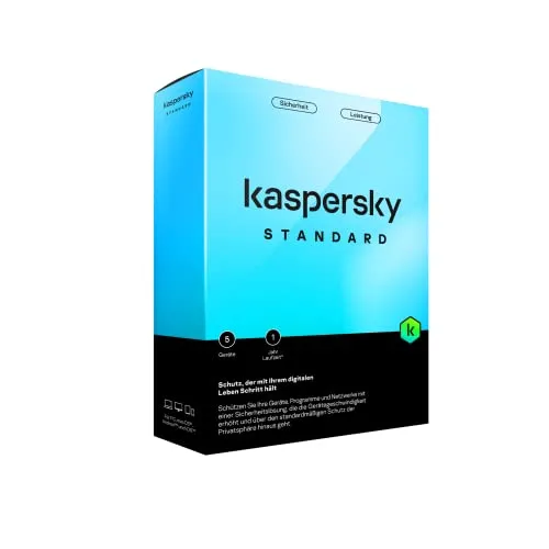 Kaspersky Standard Anti-Virus Jahreslizenz - 5 Lizenzen für Windows, Mac, Android, iOS - Security-Suiten mit leistungsstarker Cybersicherheits-Engine gegen Viren und Malware sowie Tools zur Leistungsoptimierung für reibungsloses Arbeiten.