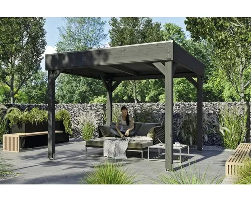 Pavillon SKAN HOLZ Toulouse 302 x 302 cm - Pavillon & Pergolen aus schiefergrauem Holz, ideal für Gartenpartys und entspannte Stunden im Freien, bietet stabilen Schutz vor Sonne und Regen.