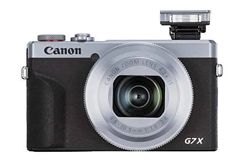 Canon PowerShot G7X Mark III srebrny + bateria 3638C014 - Digitale Kompaktkamera mit 20,1 MP und 4K Videoaufnahme, ideal für Vlogger und Reisende, bietet hohe Bildqualität in kompaktem Design.
