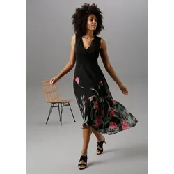 Aniston SELECTED Sommerkleid mit floralem Druck in Grün/Rot/Schwarz - Größe 46 - Elegantes Sommerkleid aus pflegeleichtem Chiffon und Jersey, mit floralem Druck und Wickeloptik, ideal für festliche Anlässe oder den Alltag.