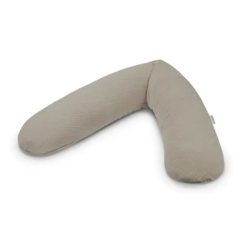 Theraline Das Original Stillkissen & Bezug Taupe Musselin - Stillkissen & -bezüge, mit Mikroperlen für optimalen Komfort und Unterstützung während des Stillens.