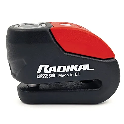 RADIKAL RK10 Premium Bremsscheibenschloss mit Alarm – 120 dB, SRA-zertifiziert, Doppelverriegelung, Rot - Maximaler Diebstahlschutz für Ihr Motorrad! Das RADIKAL RK10 bietet ein effektives Alarm-System, eine robuste Bauweise und ist ideal für Bremsscheiben mit 11-14 mm Öffnungen.