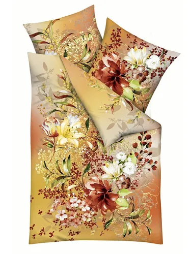 JACK by Kaeppel Linon Renforcé Bettwäsche 155x220cm Philomena Topas Gelb Braun - Bettwäsche-Set aus 100% Baumwolle, atmungsaktiv und hautfreundlich. Mit elegantem Blumenmuster und Reißverschluss für hohen Schlafkomfort.