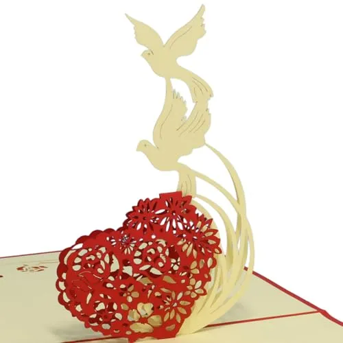 LINPopUp® 3D Karte Hochzeitskarten Hochzeitseinladung Glückwunschkarten Hochzeit Liebe 3D Herz mit den Tauben Groß 15 x 15 cm #77#