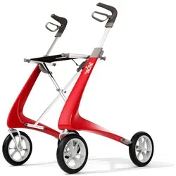 Carbon Ultralight Komfort Rollator erdbeerrot - leichtester Rollator der Welt mit nur 4,8 kg, ergonomische Griffe und integrierte Sitzfläche für mehr Komfort