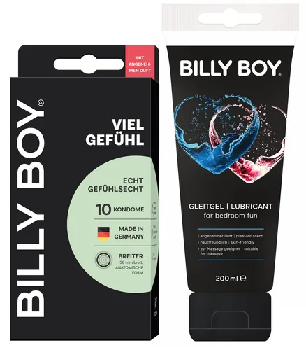 BILLY BOY Verwöhn-Paket für Sie und Ihn - Kondome Viel Gefühl 10er | 56 mm | Gefühlsechte Kondome mit angenehmem Duft & Gleitgel | wasserbasiert mit fruchtigen Duft | für sinnlliche Massagen | 200ml