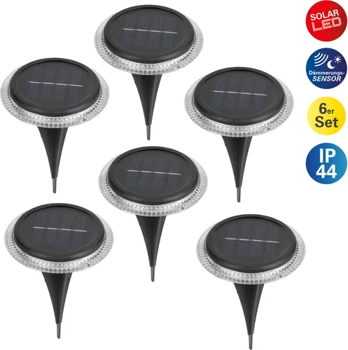 Light & More LED Solarleuchte Kane 6er Set mit Dämmerungssensor - Lampen, energiesparende Solarleuchten mit praktischem Dämmerungssensor für automatisches Ein- und Ausschalten.