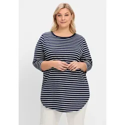 Longshirt SHEEGO "Große Größen" Damen, Gr. 48/50, Blau - Modisches Longshirt in Oversize-Form mit sportlichem Streifen-Look und praktischem Nacken-Reißverschluss, ideal für komfortable Outfits.