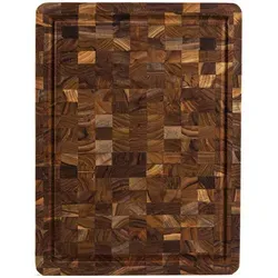 TeakHaus Hackbrett BUTCHER BLOCK Teakholz mit Saftrinne - 42 cm - Hochwertiges Hackbrett aus FSC®-zertifiziertem Teakholz mit 42 x 30,5 cm. Ideal für schnelles Schneiden und Hacken, mit beidseitiger Nutzung und praktischer Saftrinne für sauberen Transport.