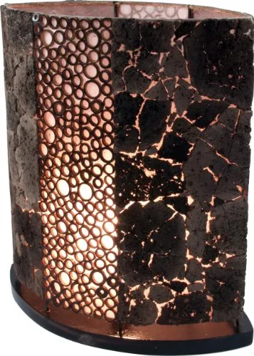 GURU SHOP Tischlampe/Tischleuchte, in Bali Handgemacht aus Naturmaterial, Lavastein, Bambus - Modell Nelius Stein, Size:30 cm (31x26x11 cm)