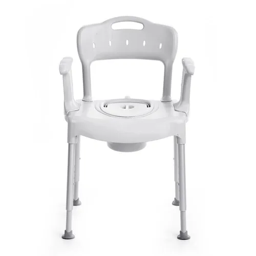 Etac Swift Kommode Duschstuhl mit Becken - Höhenverstellbar - Toilettenstühle, 100 % korrosionsbeständig, ideal für die Dusche mit rutschfester Sitzfläche und flexiblen Füßen für unebene Böden. Werkzeuglose Montage für höchsten Komfort.