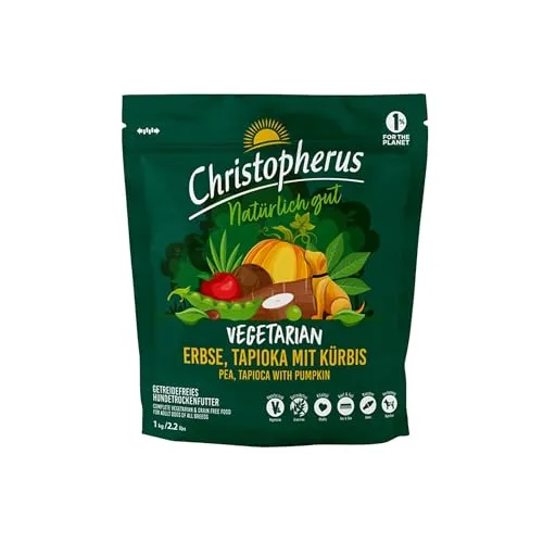 Christopherus Vegetarisches Trockenfutter für ausgewachsene Hunde Aller Rassen, Alleinfutter für Hunde, Erbse, Tapioka und Kürbis, 1 kg