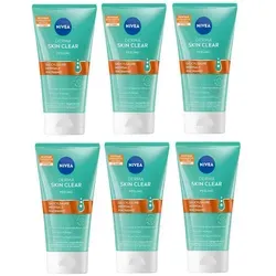 Nivea Gesichtspeeling Derma Skin Clear Peeling, 6 x 150ml, 6-tlg., beseitigt Pickel, Mitesser & fettige/ölige Haut