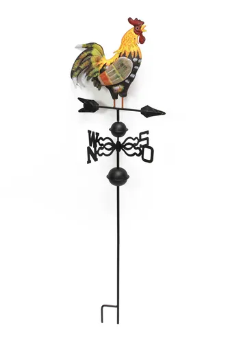 Hahn auf Windrad Gartendeko Figur - Wetterhahn Skulptur in mehrfarbigen Designs, ideal für Gartenverzierungen und ein echter Blickfang mit 120 cm Höhe.