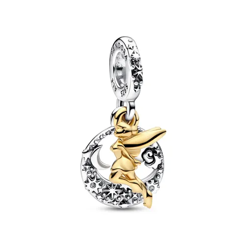 PANDORA Disney Tinker Bell Nachthimmel Charm-Anhänger aus Sterlingsilber mit Zirkonia in der Farbe Silber-Gold, Kompatibel mit PANDORA Moments Armbänder, 762517C01