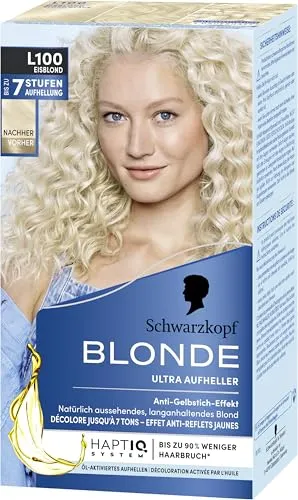 Schwarzkopf Blonde Aufheller L100 Eisblond (175 ml), Haarfärbemittel für Öl-aktiviertes Haare Aufhellen mit HaptIQ System, für bis zu 7 Stufen ohne Gelbstich