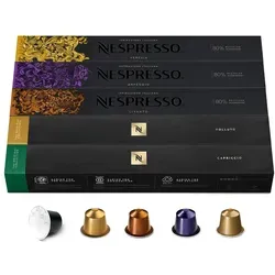 NESPRESSO ORIGINAL Espresso Kaffeekapseln, 50 Stück mit verschiedenen Röstungen - Kaffee mit 50 Kaffeekapseln in hellen bis dunklen Röstungen, ideal für jeden Geschmack. Jede Kapsel bietet intensives Aroma und feine Geschmacksnuancen, nachhaltig aus 80% recycelbarem Aluminium.