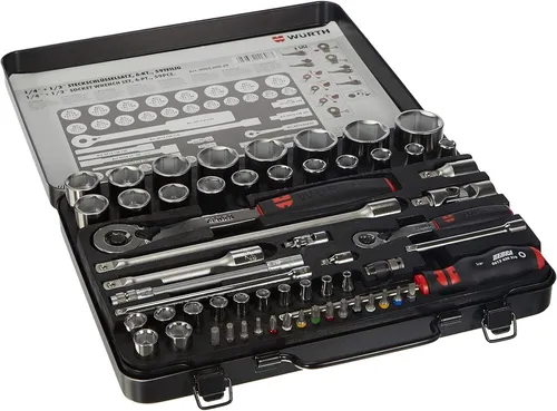 Würth Steckschlüsselsatz Set Knarrenkasten 59tlg. - Ratschen / Knarren, 59-teiliges Profi-Set mit genormten 1/4"" und 1/2"" Aufnahmen für vielseitige Anwendungen in der Werkstatt.