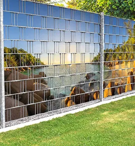 MyMaxxi Infinity Zaunsichtschutz | Strand 04 Teil1 Motiv 9 Streifen - Gartensichtschutz mit hochwertigem, einseitig bedrucktem Sichtschutzstreifen (2,50m x 1,80m) für Doppelstabmattenzaun. Einfach einflechten, blickdicht und Made in Germany!