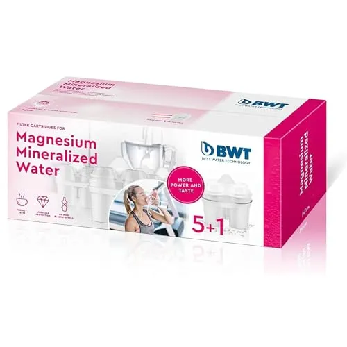 BWT Wasserfilterkartuschen CART006, 6 Stück - Ersatzfilter für Wasserfilterkannen - verwandelt Leitungswasser in weiches, magnesiumreiches Trinkwasser und reduziert Chlor sowie Schwermetalle um über 95 %. Ideal für besten Genuss und Umweltschutz.