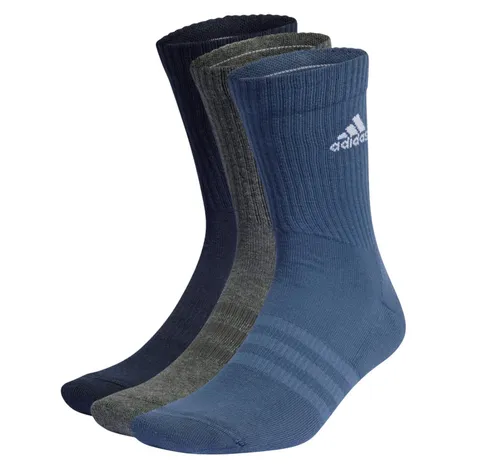 adidas Sportsocken Crew Cushioned (Fußgewölbeunterstützung, durchgehend gepolstert) blau/grau - 3 Paar, Größe: 40-42