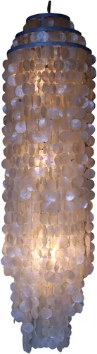 Muschelleuchte aus Capiz - Deckenlampe für stilvolle Räume - Elegante Deckenleuchte mit hunderten Muschelscheiben, ideal für das Wohnzimmer. Fair gehandelt aus Indonesien, sorgt für ein warmes Ambiente ohne Leuchtmittel.