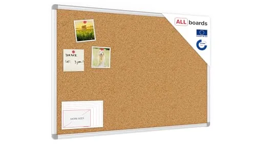ALLboards Pinnwand 90 x 60 cm aus Naturkork - Pinnwand aus Naturkork mit Aluminiumrahmen, selbstheilende Oberfläche für langlebige Nutzung. Ideal zum Anheften von Notizen und Bildern, flexibel montierbar im Hoch- oder Querformat.