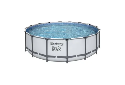 BESTWAY Frame Pool Steel Pro Komplettset 457 x 12 mit Sicherheitsleiter - Robuster Frame Pool aus 3-fach verstärktem PVC, ideal für Einsteiger. Komplett-Set mit Filterpumpe, Leiter und Zubehör für sofortigen Einsatz. Stabiler, pulverbeschichteter Stahlrahmen sorgt für Langlebigkeit.